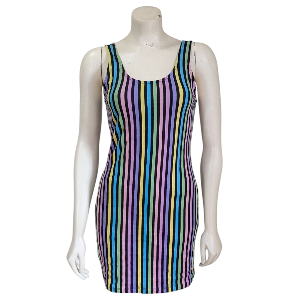 Motel Rocks Uniper Rainbow Stripe Dress Size Medium NWT